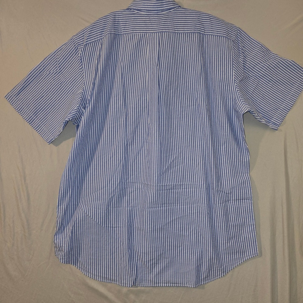 Ralph Lauren Button Down Shirt XLT Mens Blue Striped Seersucker SS Tall Pony - Picture 6 of 7